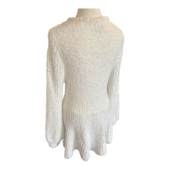 POL White Textured Boucle Sweater Mini Dress L Pearl Lace Trim Cozy Fall Winter - Picture 6 of 10